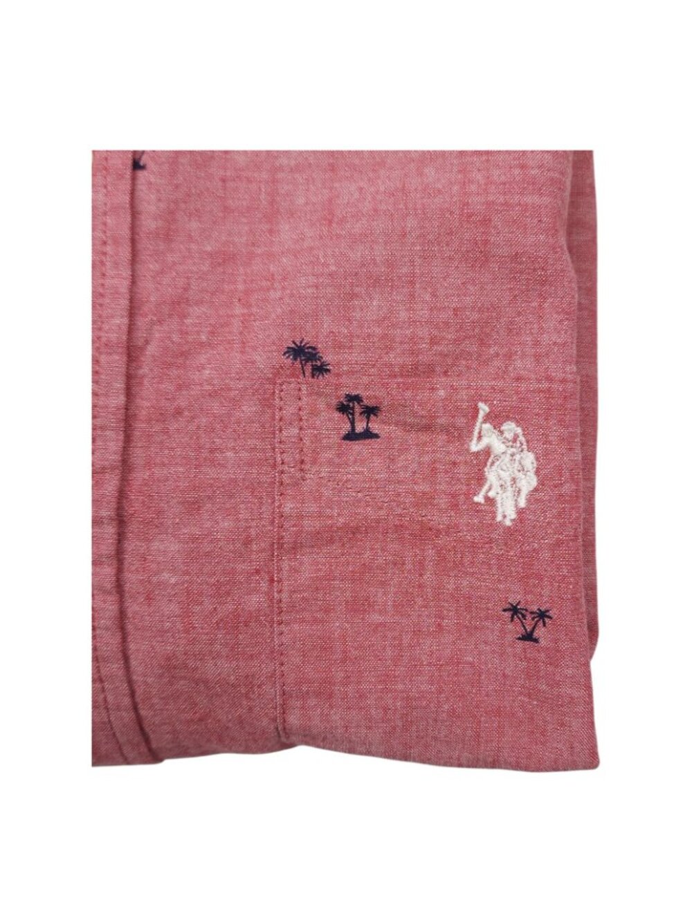 U.S. Polo Assn. Mens Red Short Sleeve Button-Down Shirt With Palm Tree Print Siz - Picture 7 of 9